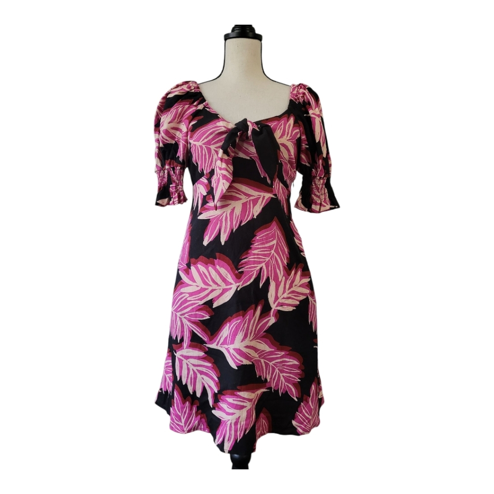 💕Whonwhat Wear Linen Blend Womens Floral Pink and Black Dress Size XS New